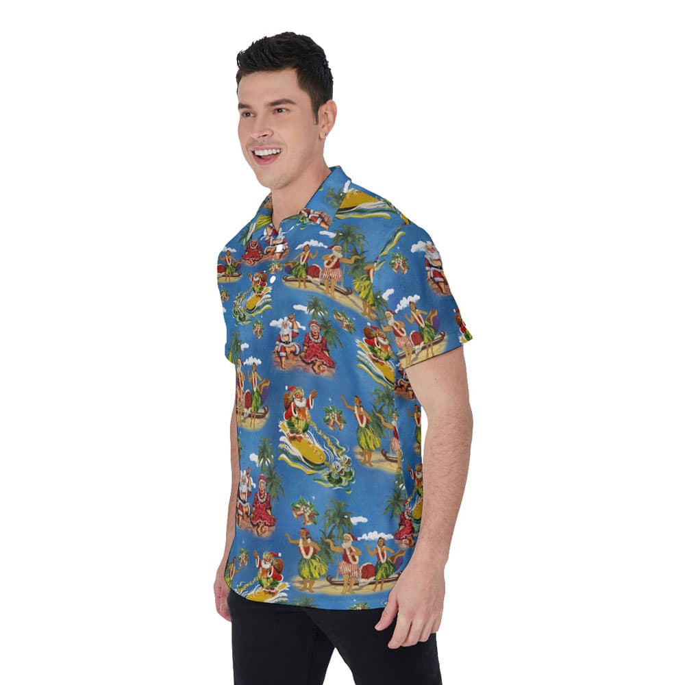 Vintage Santa Claus Mele Kalikimaka Hawaiian Polo Shirt