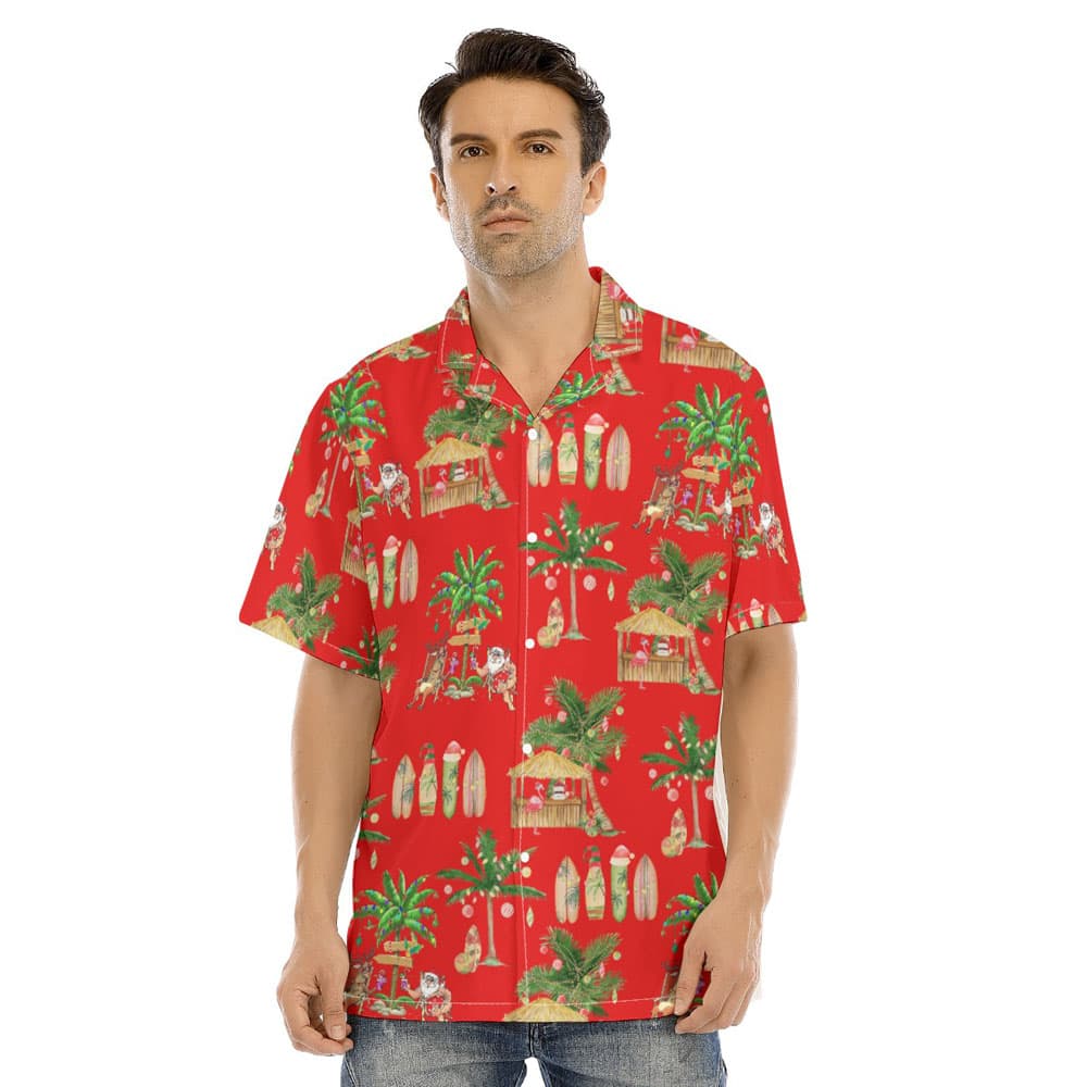 Vintage Santa Claus Mele Kalikimaka Tropical Hawaiian Shirt