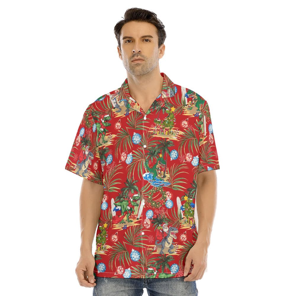 Christmas Dinosaur Classic Red Hawaiian Shirt