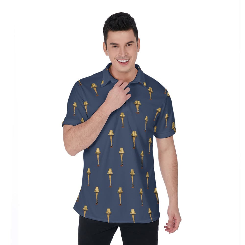Christmas Leg Lamp Navy Hawaiian Polo Golf Shirt