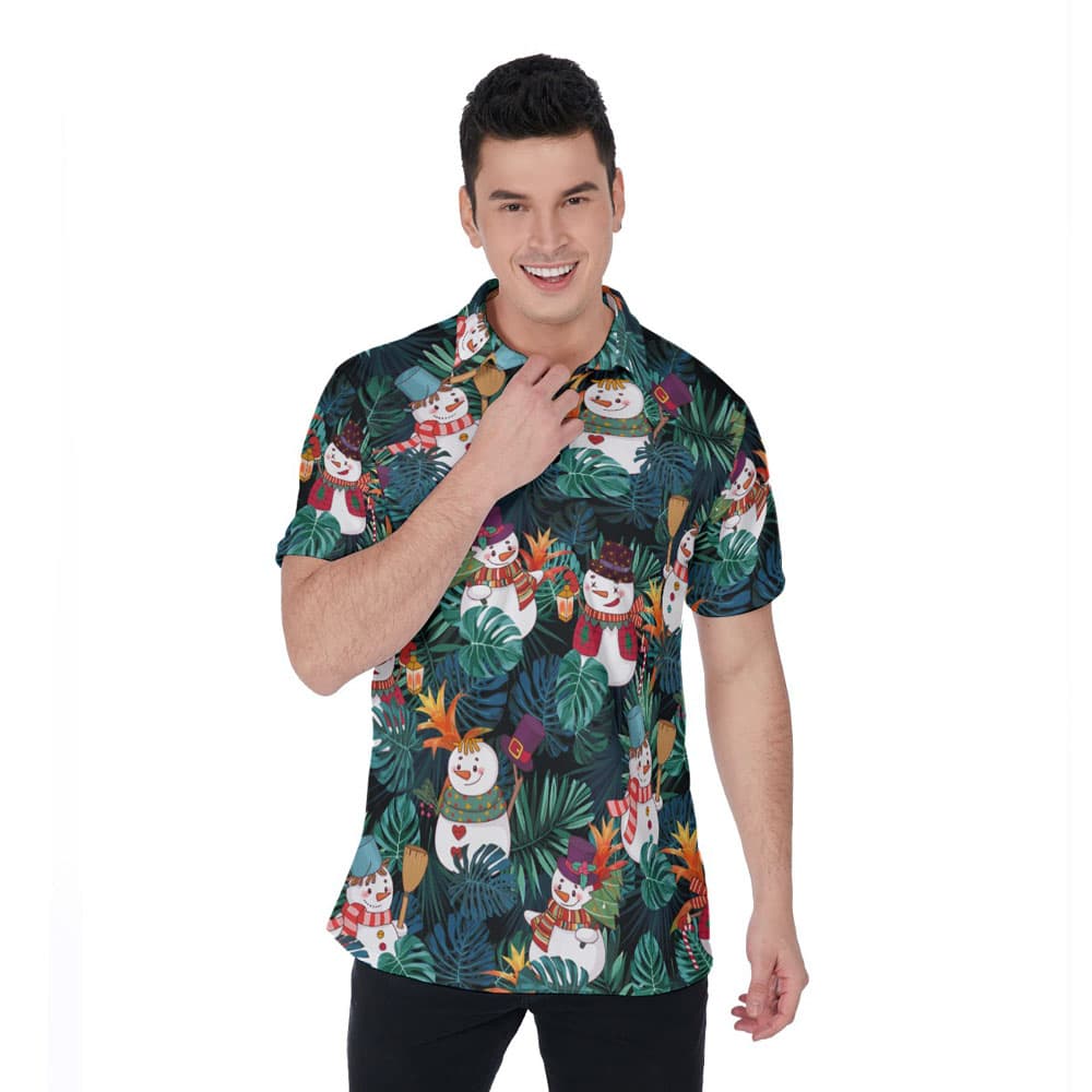 Christmas Snowman Tropical Hawaiian Polo Shirt