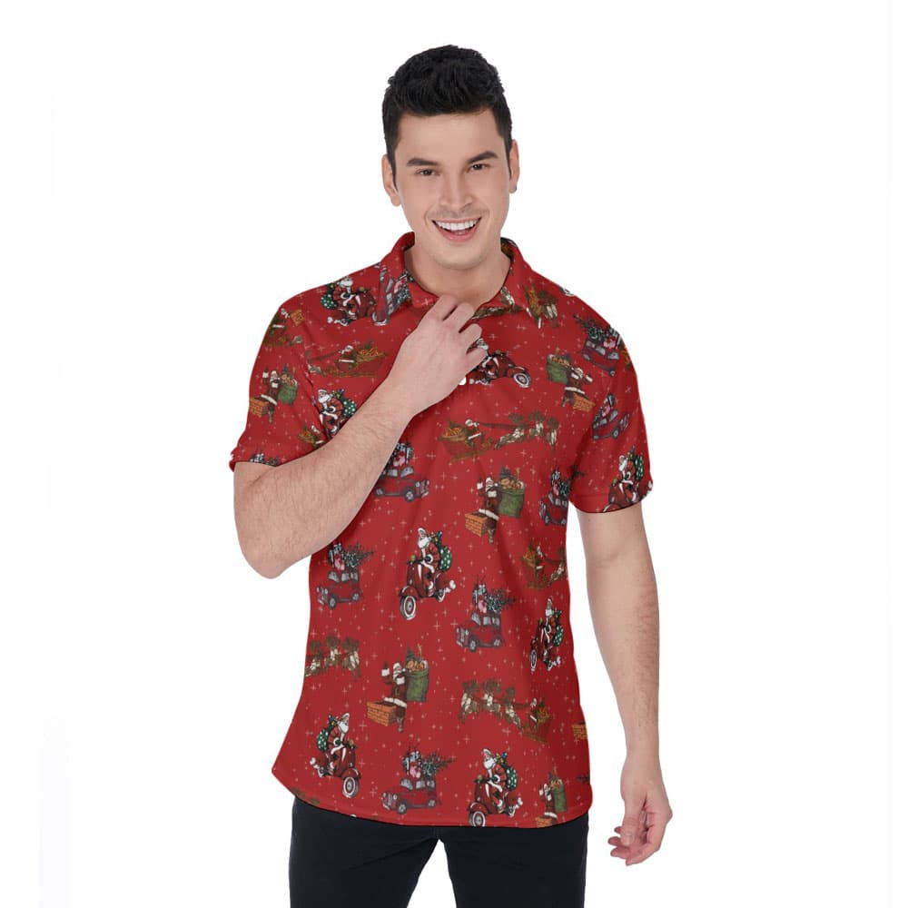 Classic Santa Claus Christmas Red Hawaiian Men's Polo Shirt