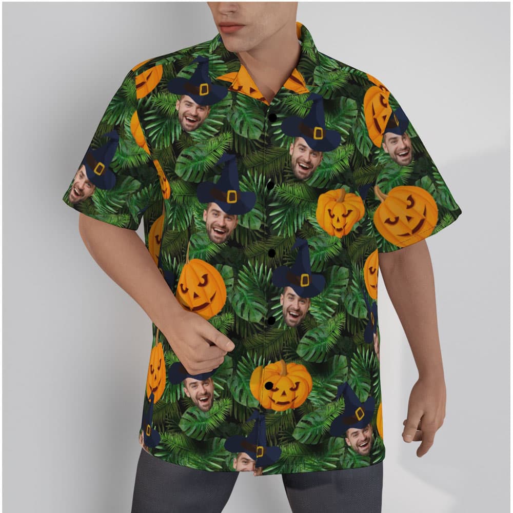 Custom Face Halloween Pumpkin Tropical Hawaiian Shirt