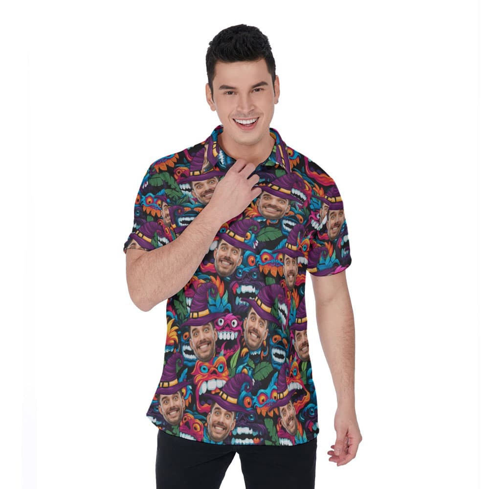 Custom Face Monster Halloween Hawaiian Polo Shirt