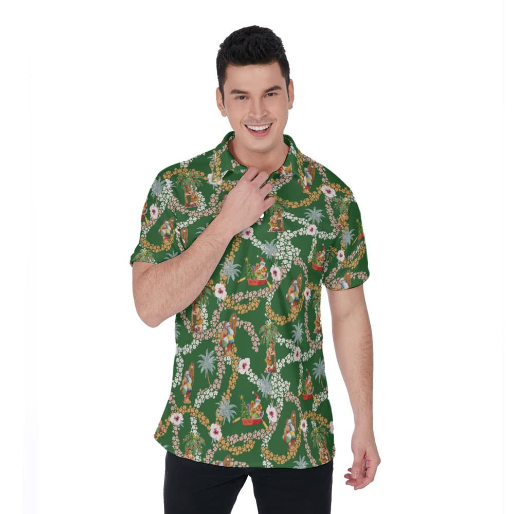 Floral Christmas Santa Claus Summer Hawaiian Polo Shirt For Men