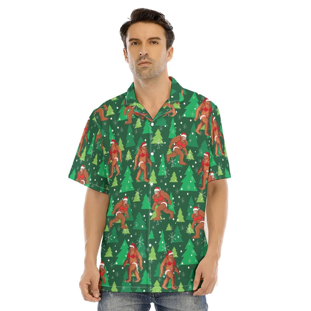Funny Christmas Bigfoot Bikini Green Hawaiian Shirt
