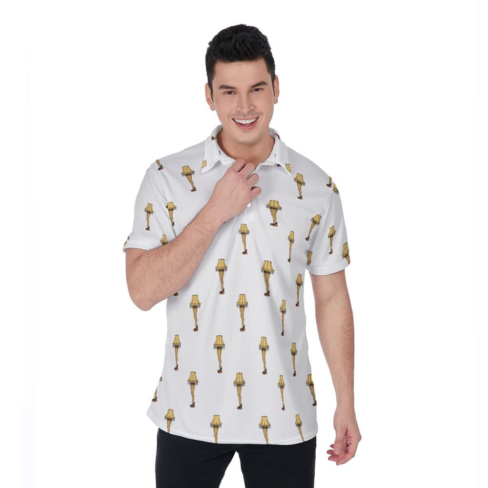 Funny Christmas Leg Lamp Hawaiian Polo Golf Shirt