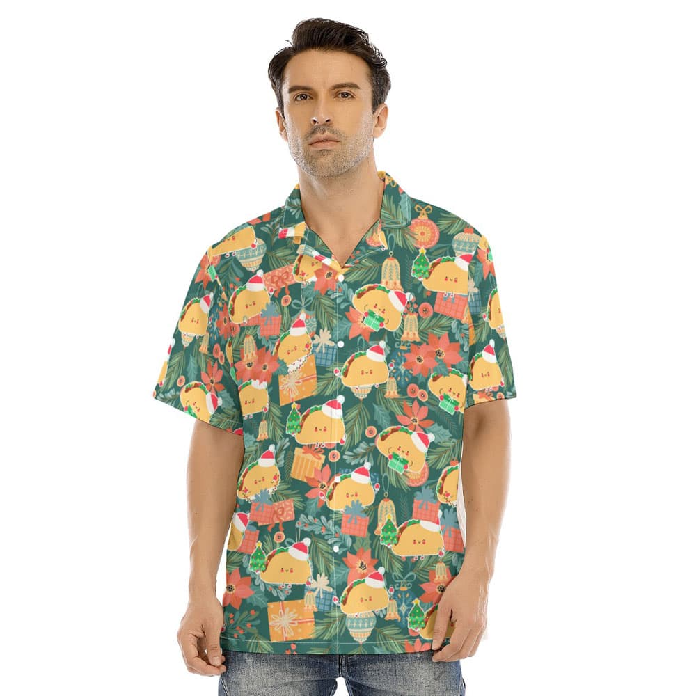 Funny Christmas Taco Floral Hawaiian Shirt