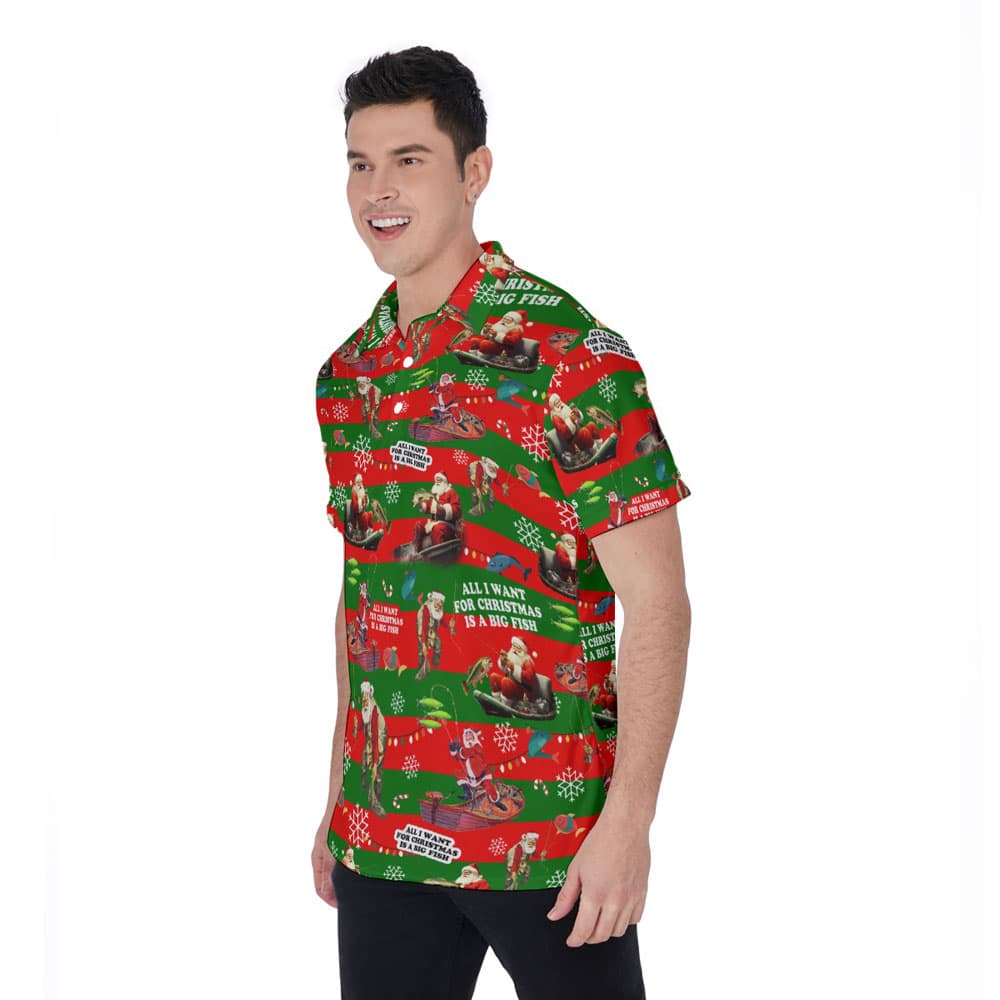 Funny Santa Fishing Christmas Hawaiian Polo Shirt For Men