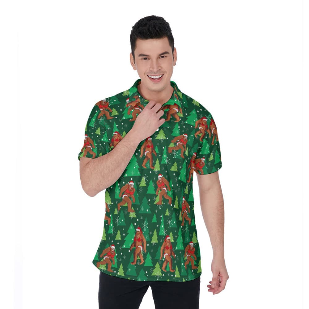 Funny Sexy Bigfoot Bikini Christmas Hawaiian Polo Shirt