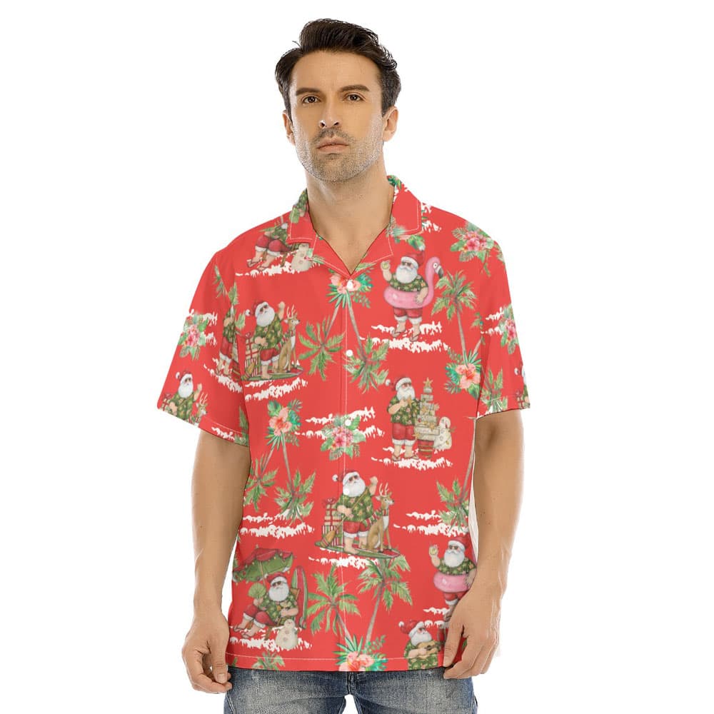 Funny Summer Christmas Santa Claus On Beach Men's Hawaiian Shirt