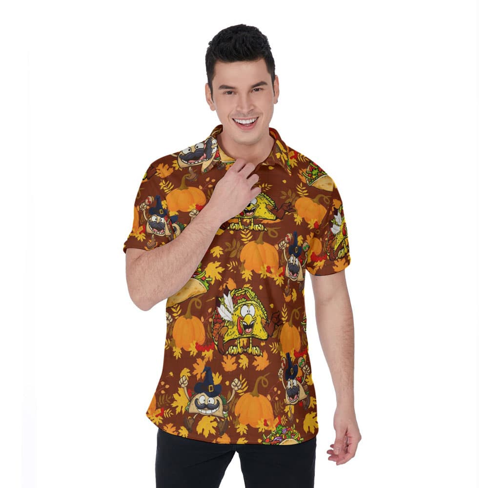 Funny Taco Thanksgiving Hawaiian Polo Shirt For Men