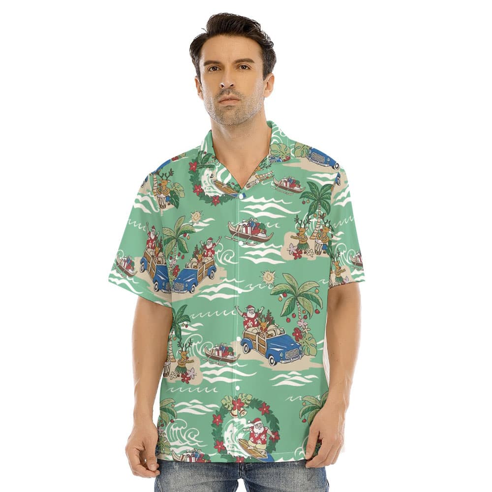 Green Christmas Santa Claus Summer Hawaiian Shirt