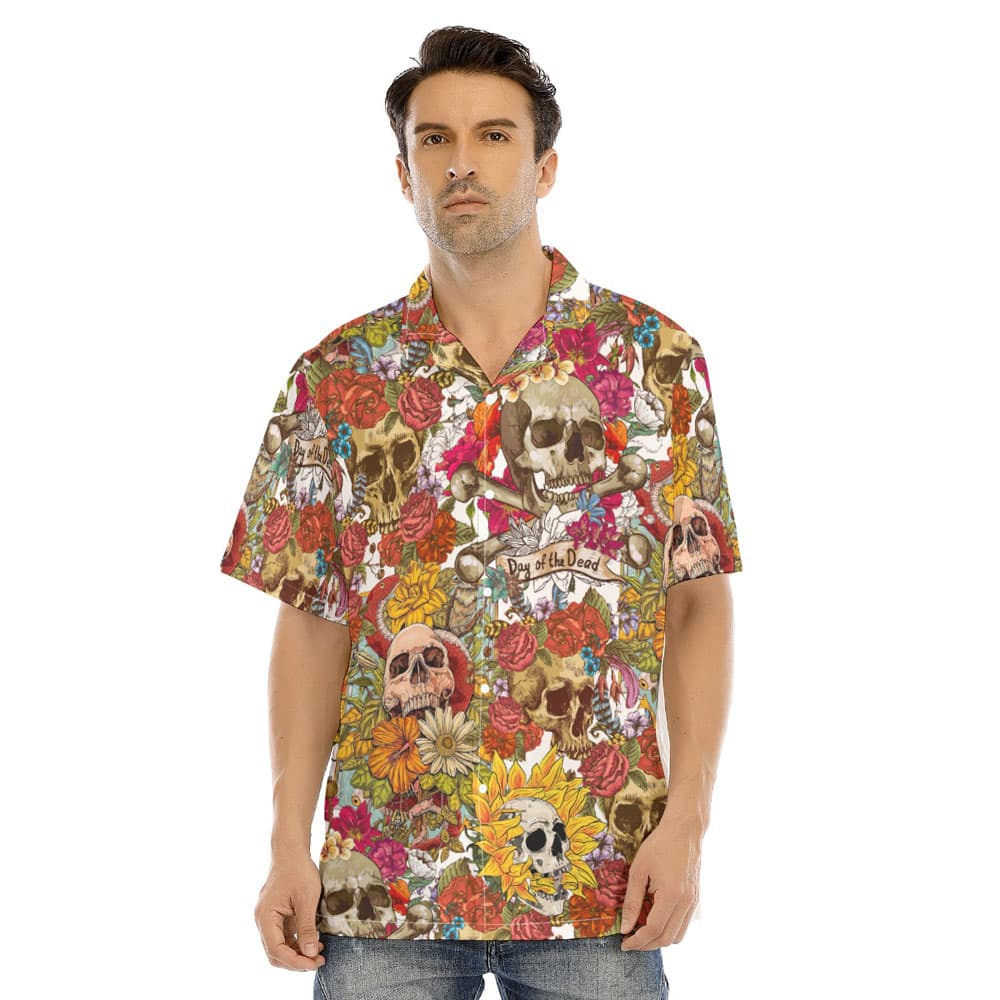 Halloween Skull Floral Men's Hawaiian Shirt