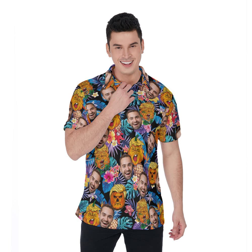 Halloween Trumpkin Custom Face Hawaiian Polo Shirt