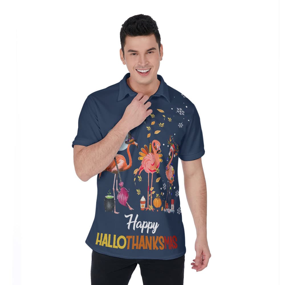 Holiday Flamingo Hawaiian Polo Golf Shirt