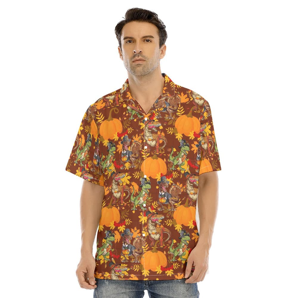 Thanksgiving Dinosaur Pumpkin Orange Hawaiian Shirt