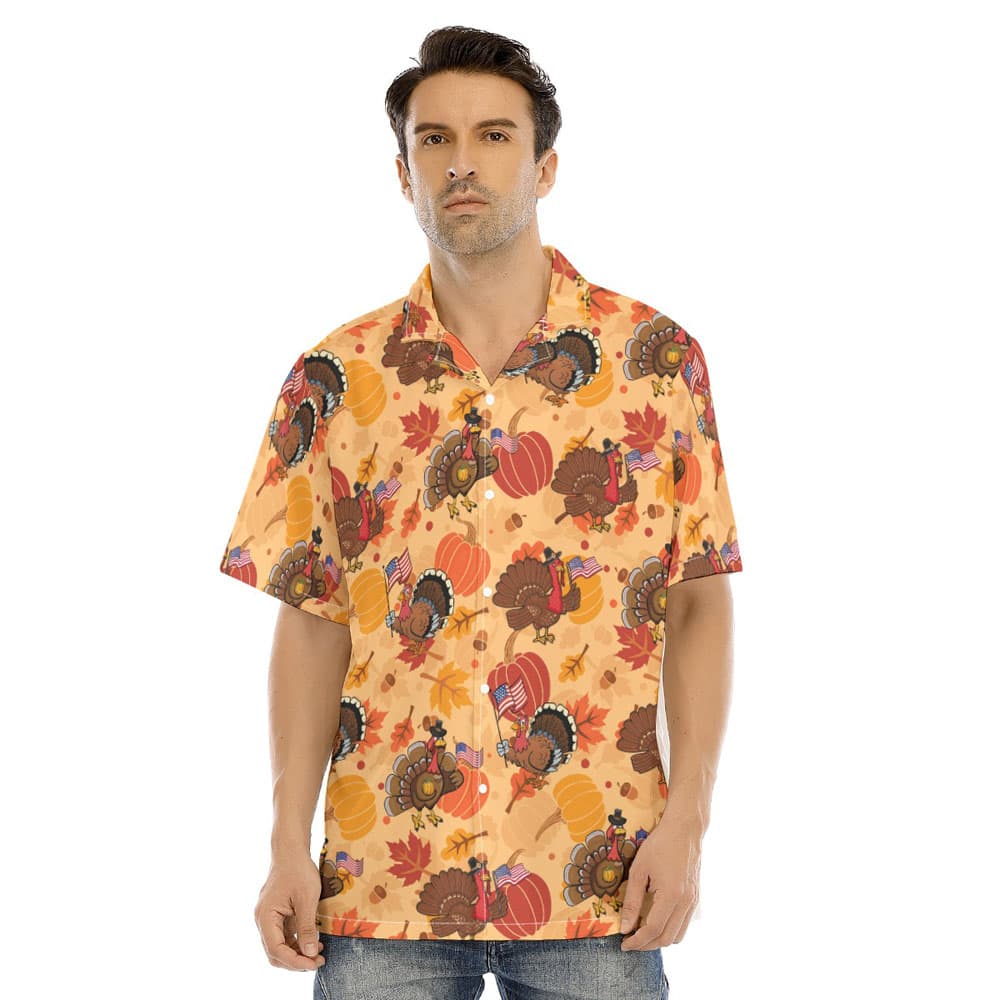 Thanksgiving Turkey American Flag Pumpkin Hawaiian Shirt
