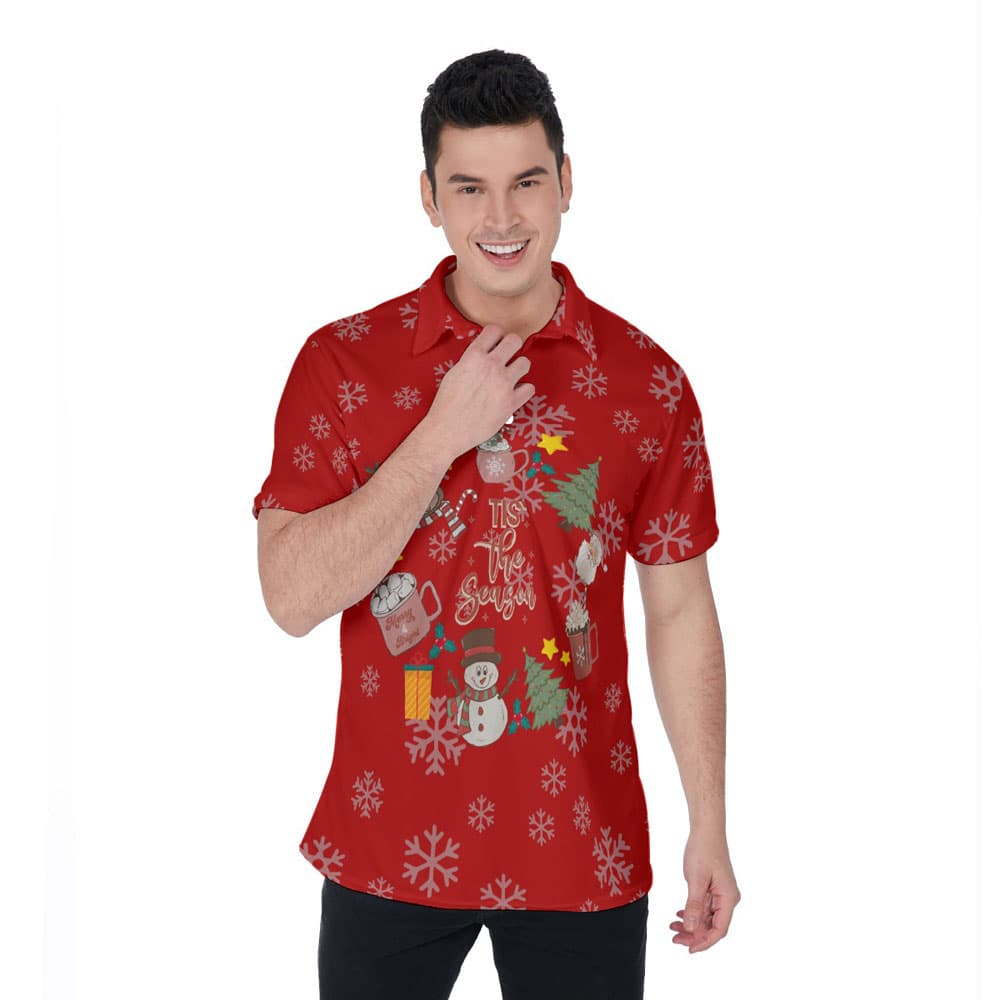 Tis The Season Christmas Snowman Hawaiian Polo Shirt