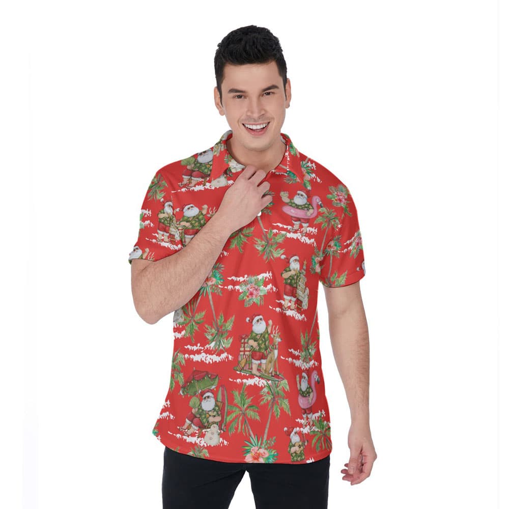 Tropical Palm Tree Summer Santa Claus Hawaiian Golf Shirt