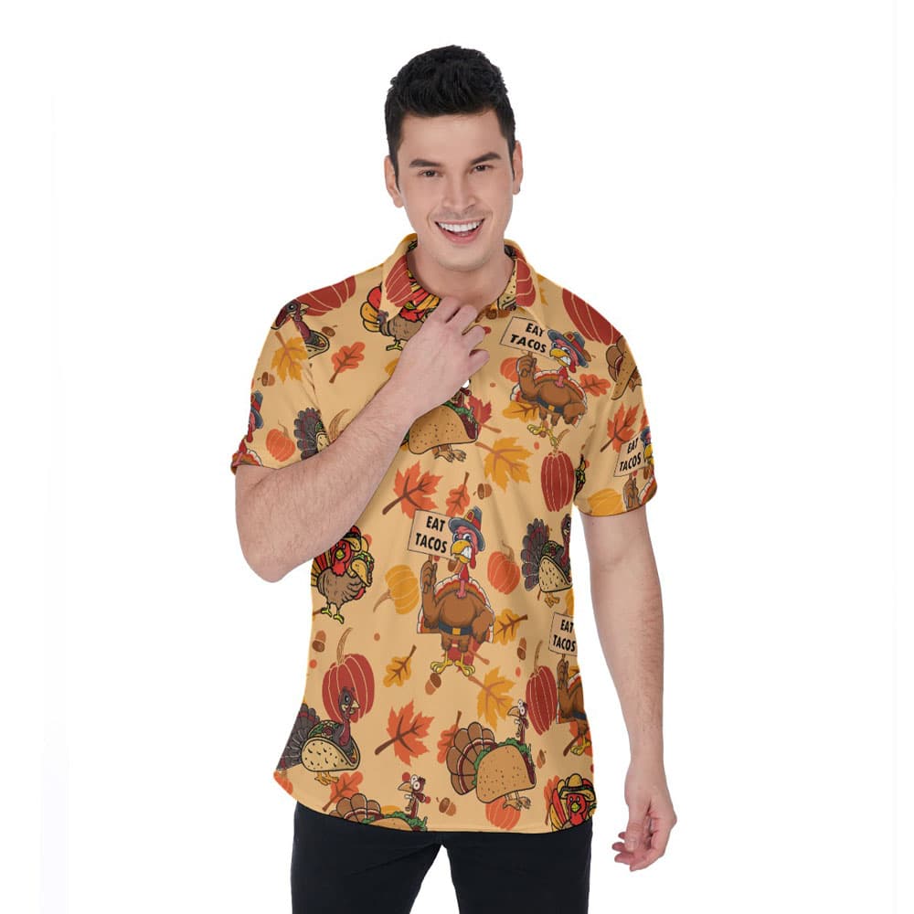 Turkey Taco Thanksgiving Hawaiian Polo Shirt For Men