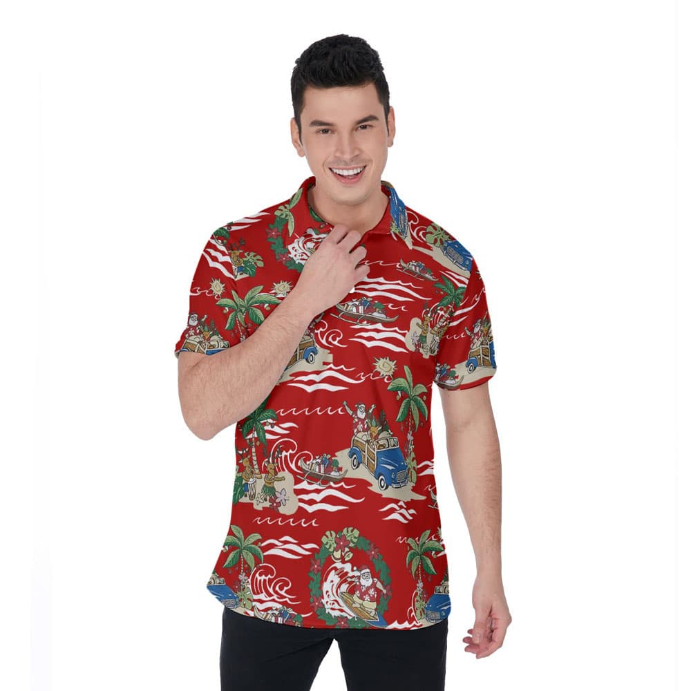 Vintage Christmas Santa Claus On Beach Aloha Polo Shirt