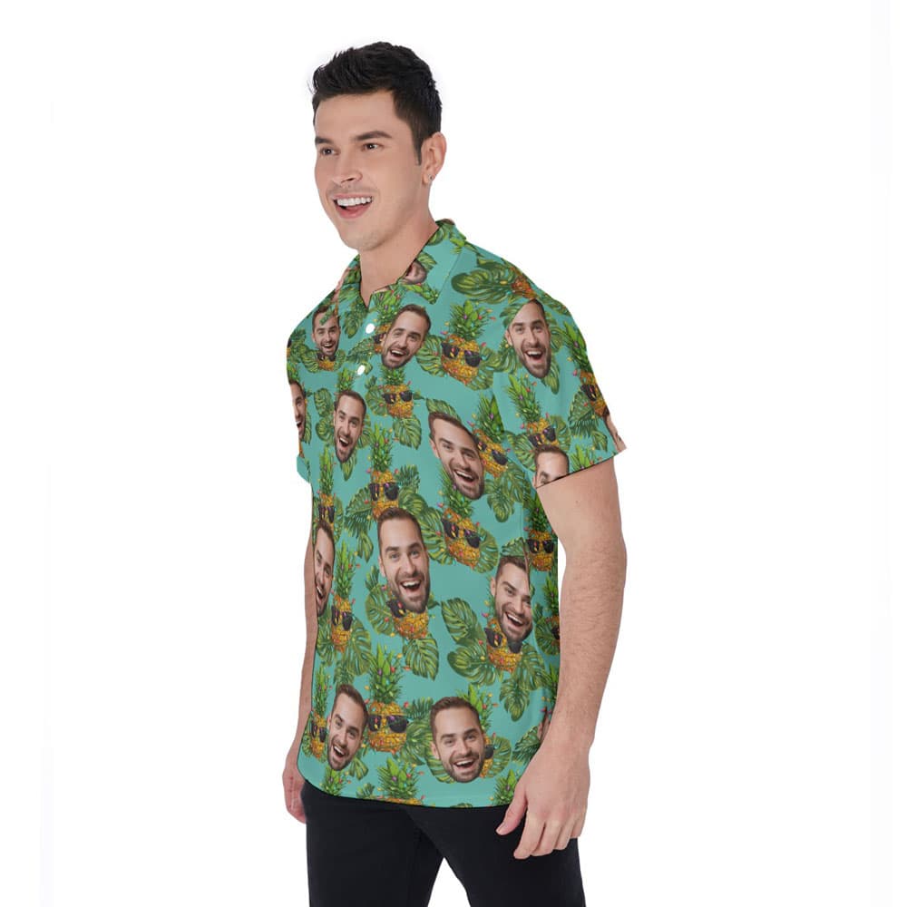 Christmas Pineapple Tropical Hawaiian Polo Shirt With Custom Face