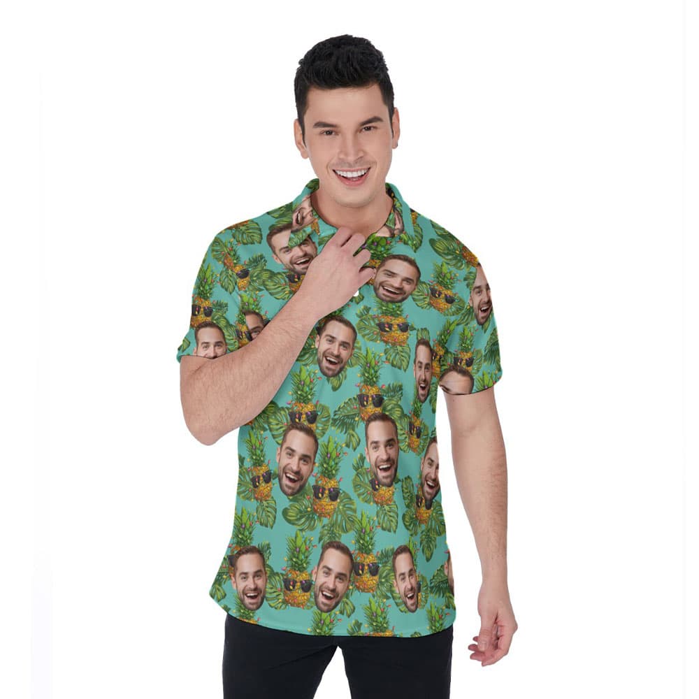 Christmas Pineapple Tropical Hawaiian Polo Shirt With Custom Face