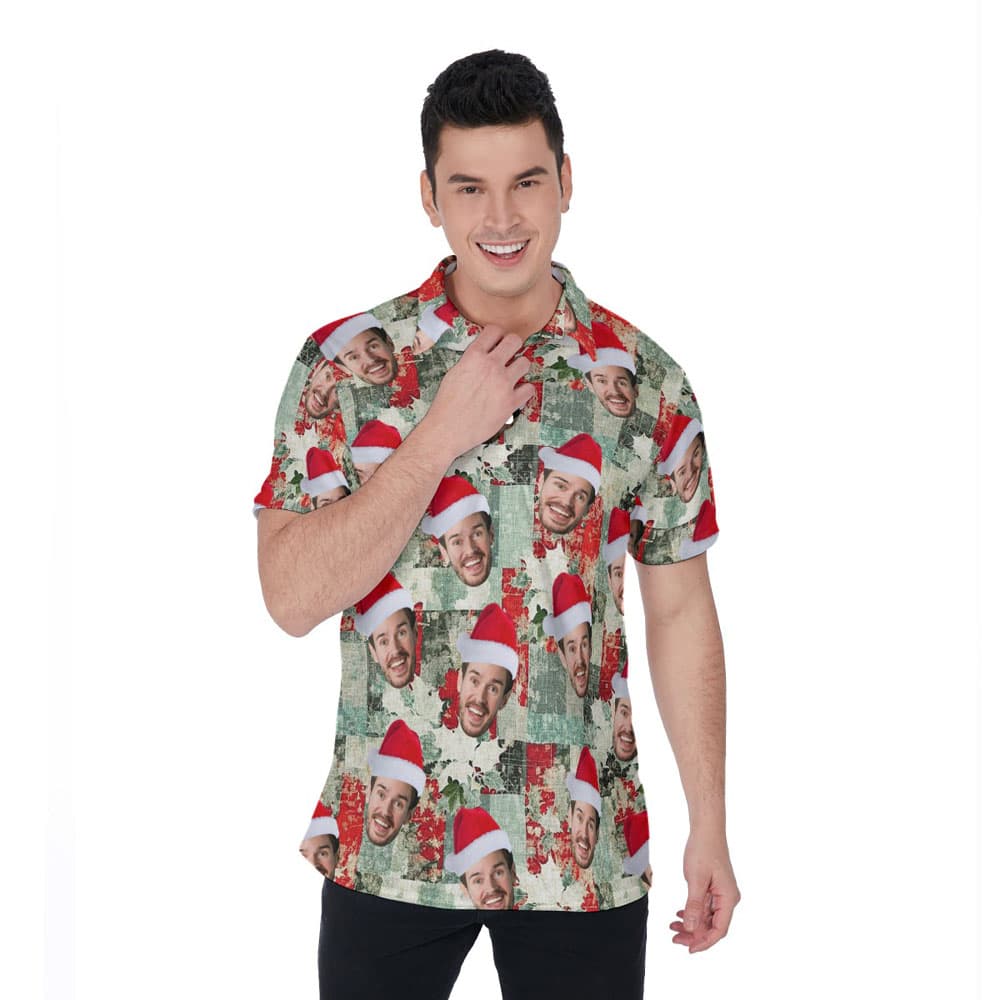 Custom Face Christmas Vintage Hawaiian Polo Golf Shirt