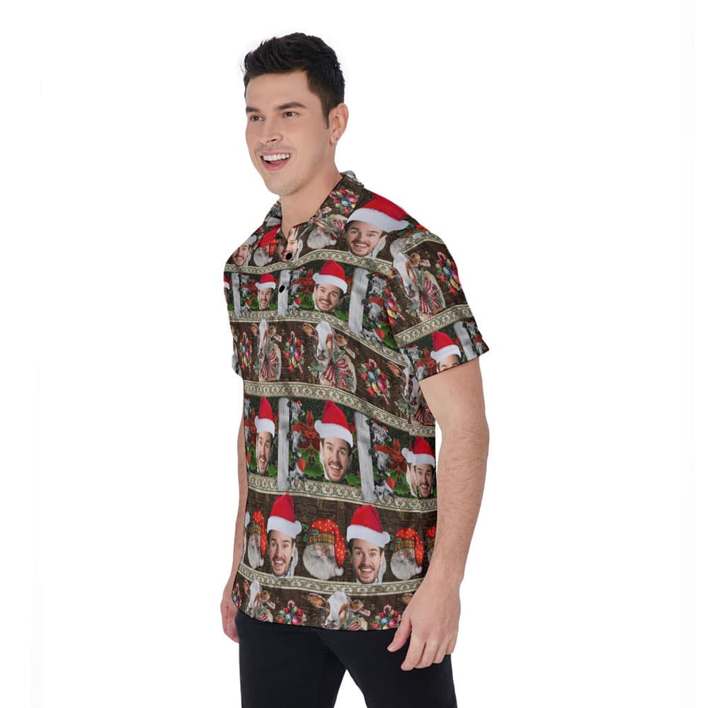 Custom Face Vintage Christmas Cow Hawaiian Polo Shirt