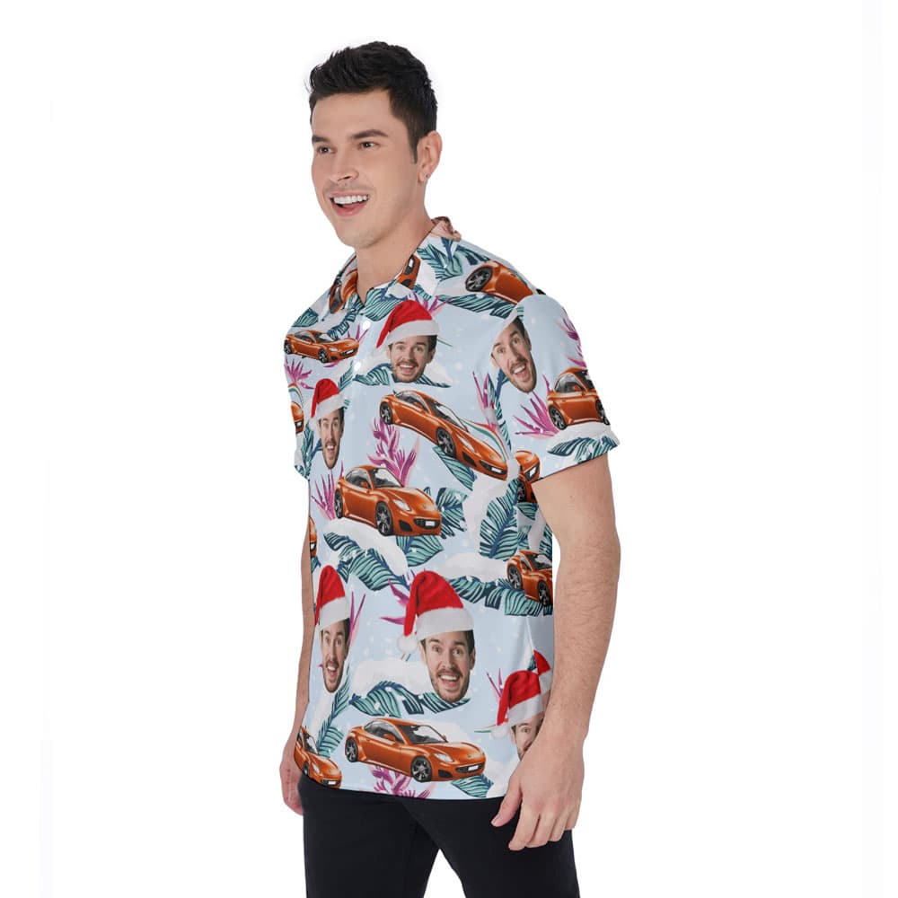 Funny Custom Car And Face Christmas Hawaiian Polo Shirt