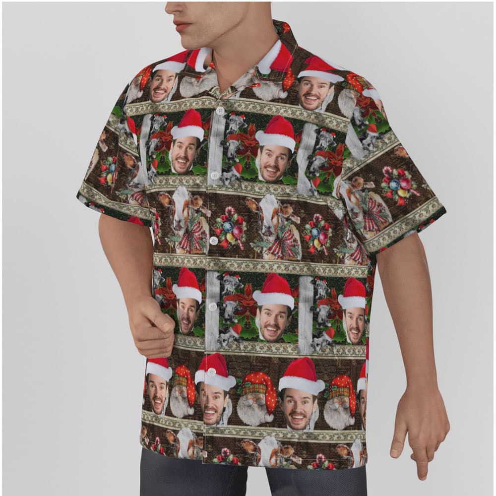 Funny Custom Face Christmas Cow Vintage Hawaiian Shirt