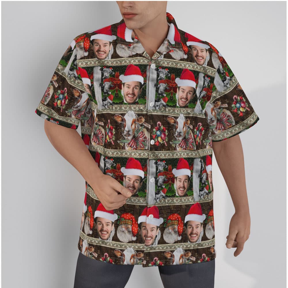 Funny Custom Face Christmas Cow Vintage Hawaiian Shirt