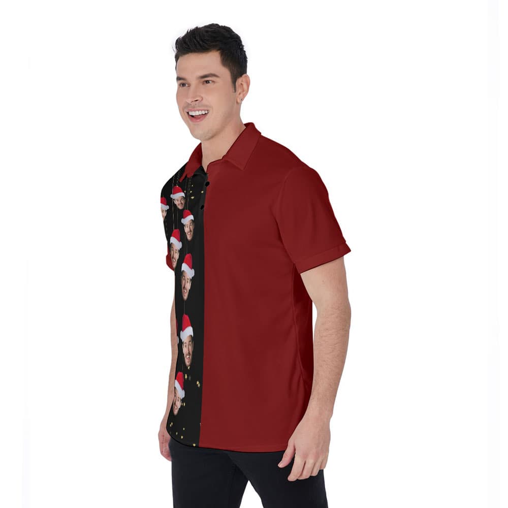 Funny Custom Face Christmas Red Hawaiian Polo Golf Shirt