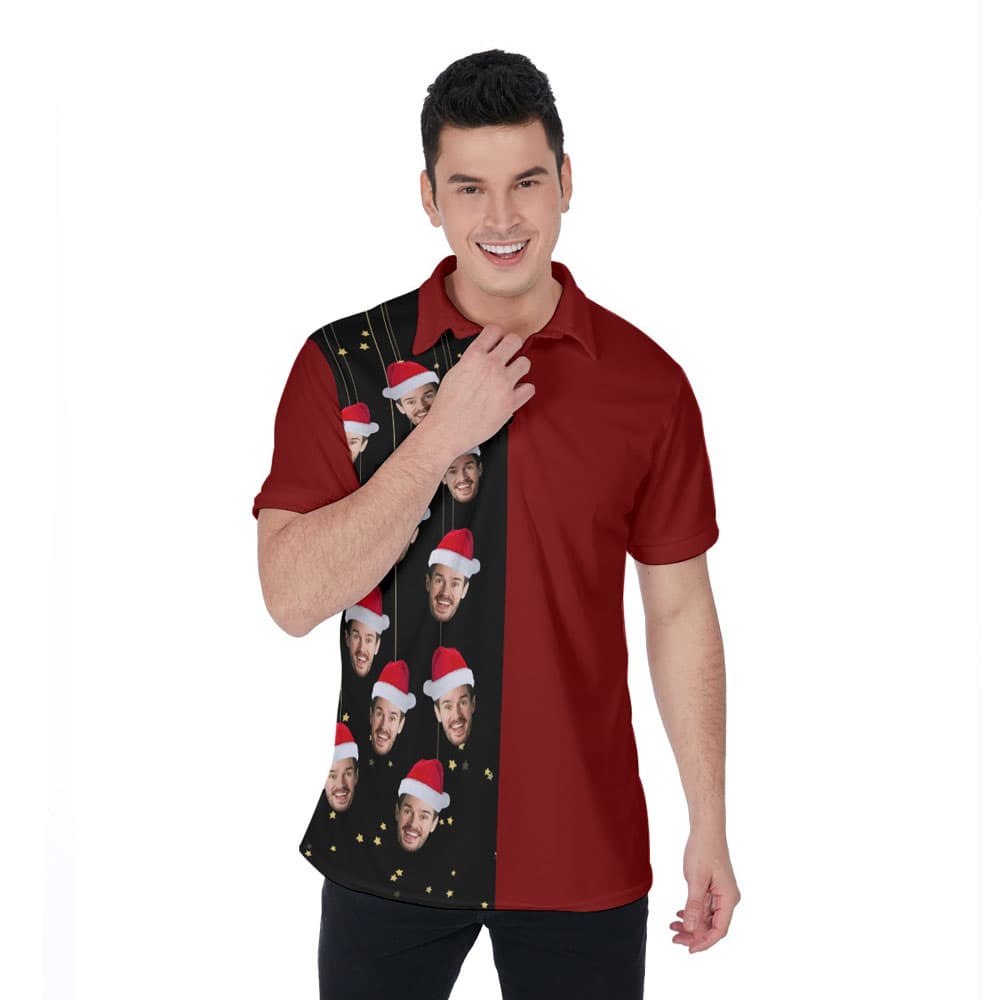 Funny Custom Face Christmas Red Hawaiian Polo Golf Shirt