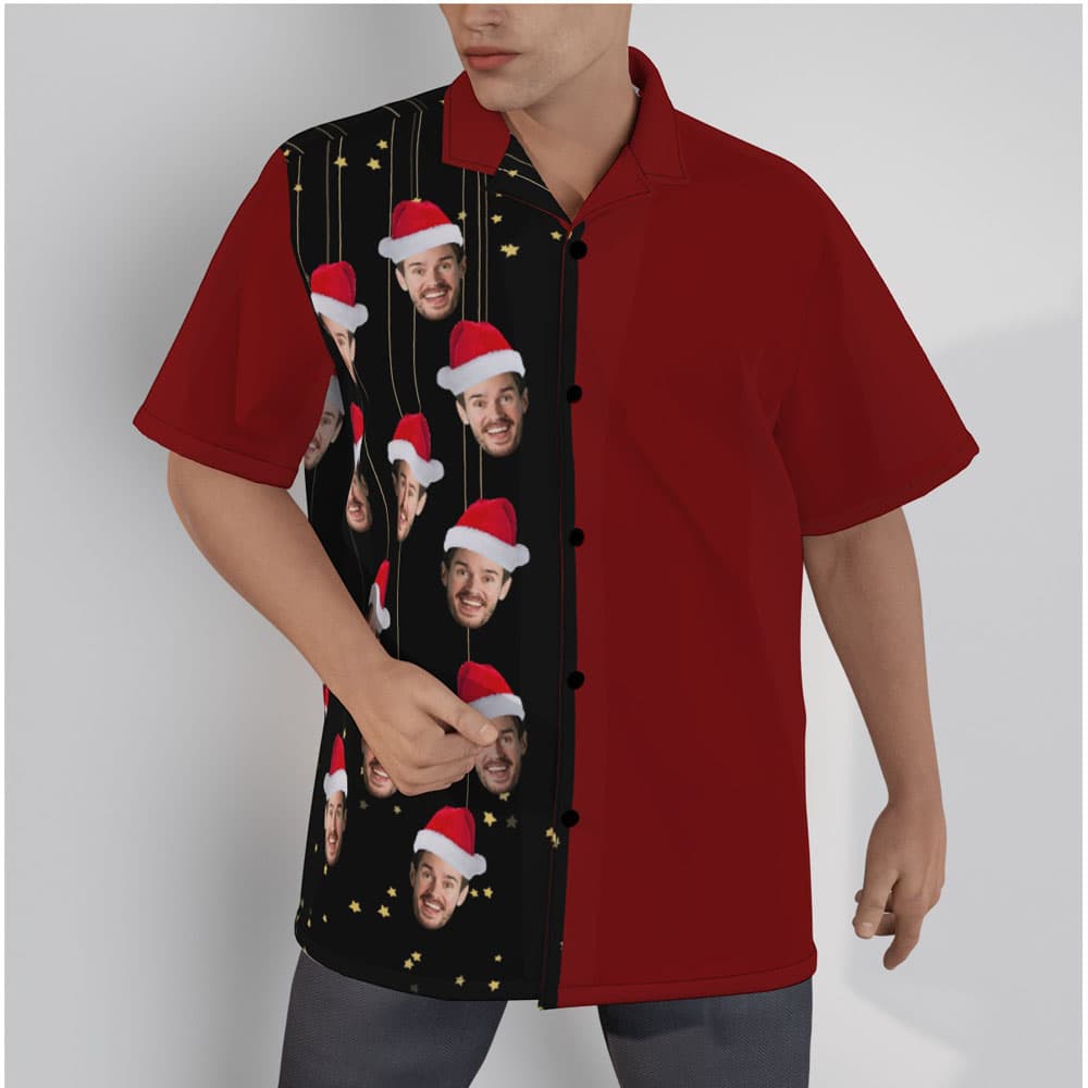 Funny Custom Face Christmas Red Men's Hawaiian Shirt
