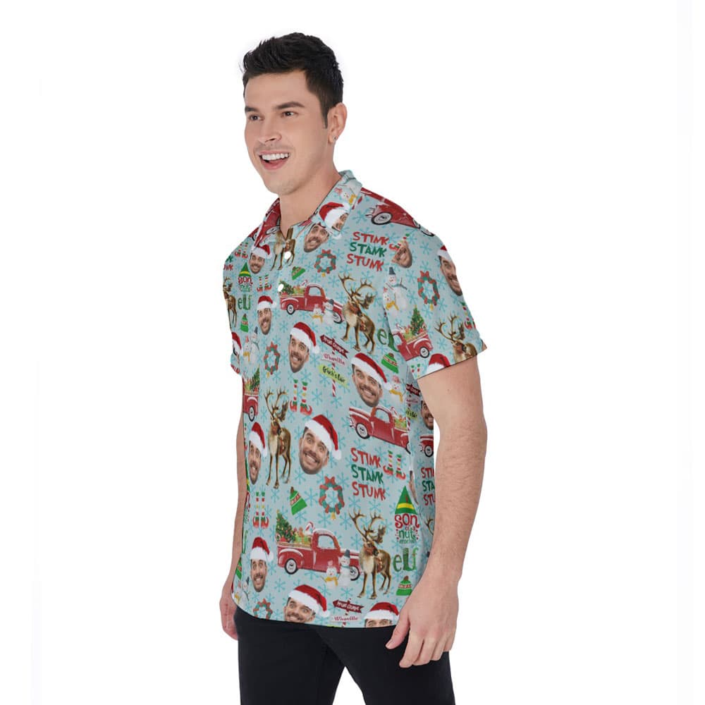 Funny Custom Face Christmas Stink Stank Stunk Hawaiian Polo Shirt