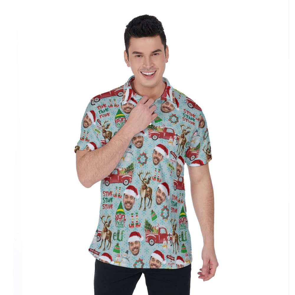 Funny Custom Face Christmas Stink Stank Stunk Hawaiian Polo Shirt