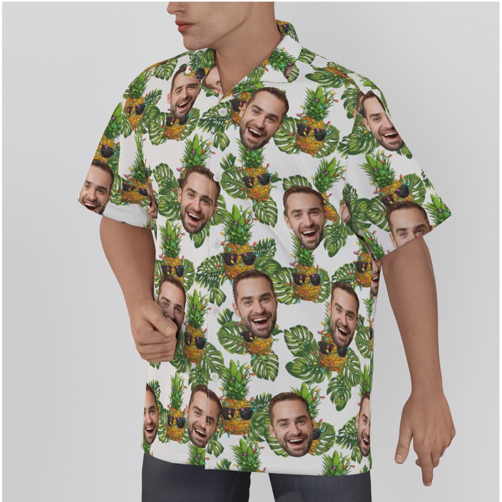 Funny Custom Face Christmas Tropical Pineapple Hawaiian Shirt
