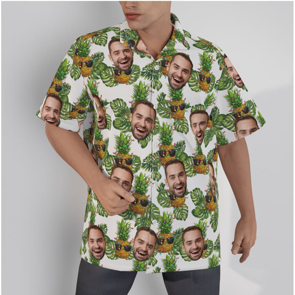 Funny Custom Face Christmas Tropical Pineapple Hawaiian Shirt