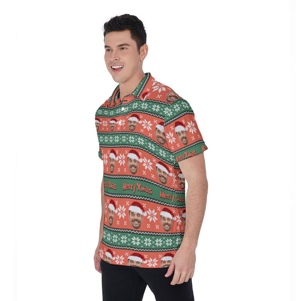 Funny Custom Face Merry Xmas Ugly Hawaiian Polo Shirt