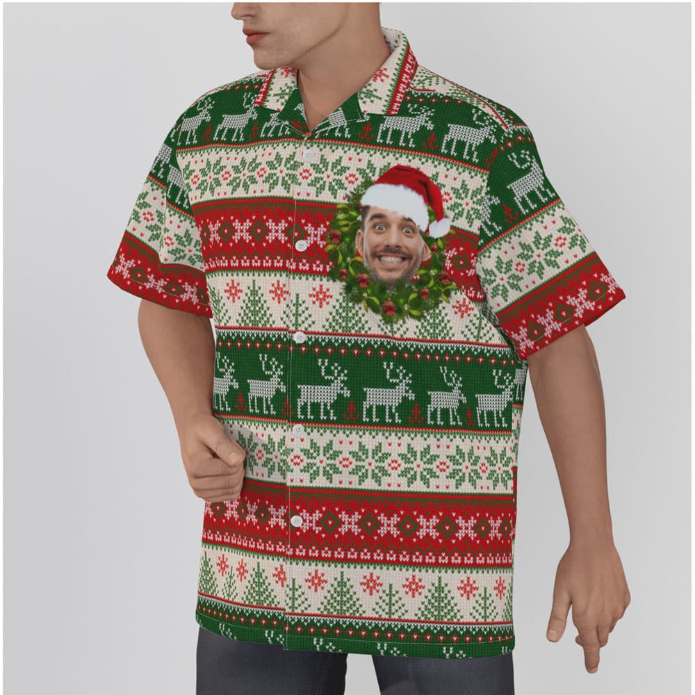 Funny Custom Face Ugly Reindeer Christmas Hawaiian Shirt