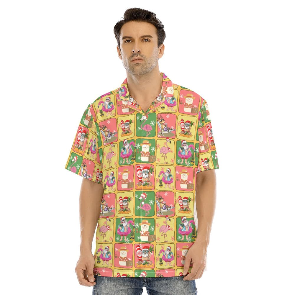 Funny Summer Christmas Santa Claus Snowman Flamingo Hawaiian Shirt