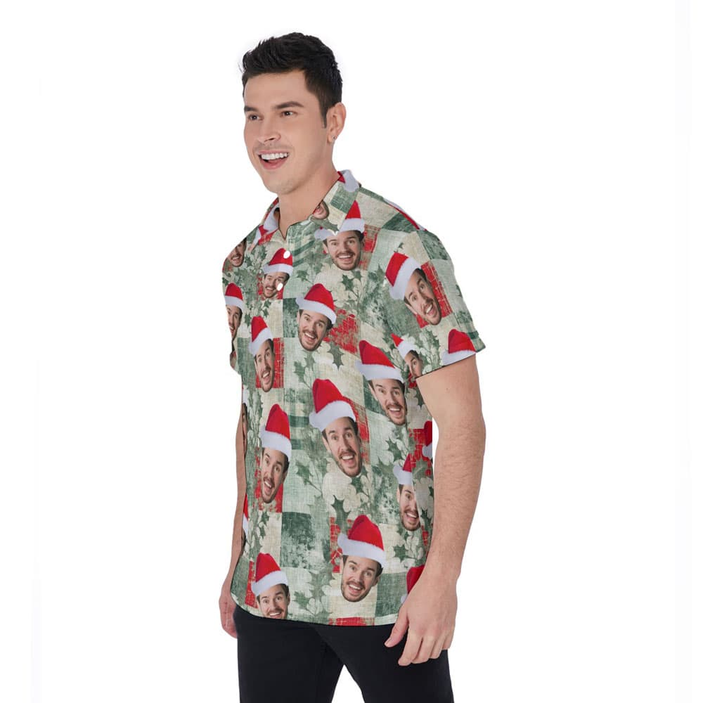 Funny Vintage Christmas Hawaiian Polo Shirt With Custom Face