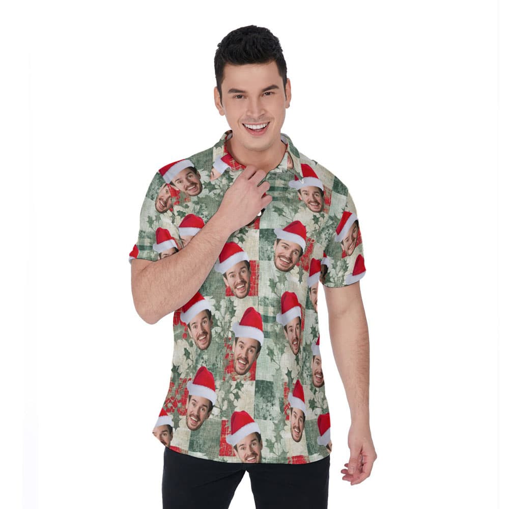 Funny Vintage Christmas Hawaiian Polo Shirt With Custom Face