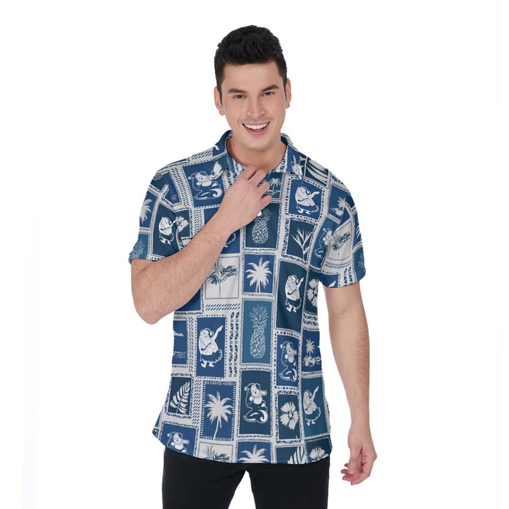 Mele Kalikimaka Vintage Santa Claus Navy Hawaiian Polo Shirt