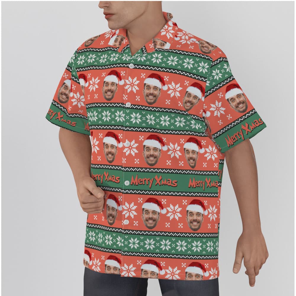 Merry Xmas Custom Face Ugly Christmas Hawaiian Shirt