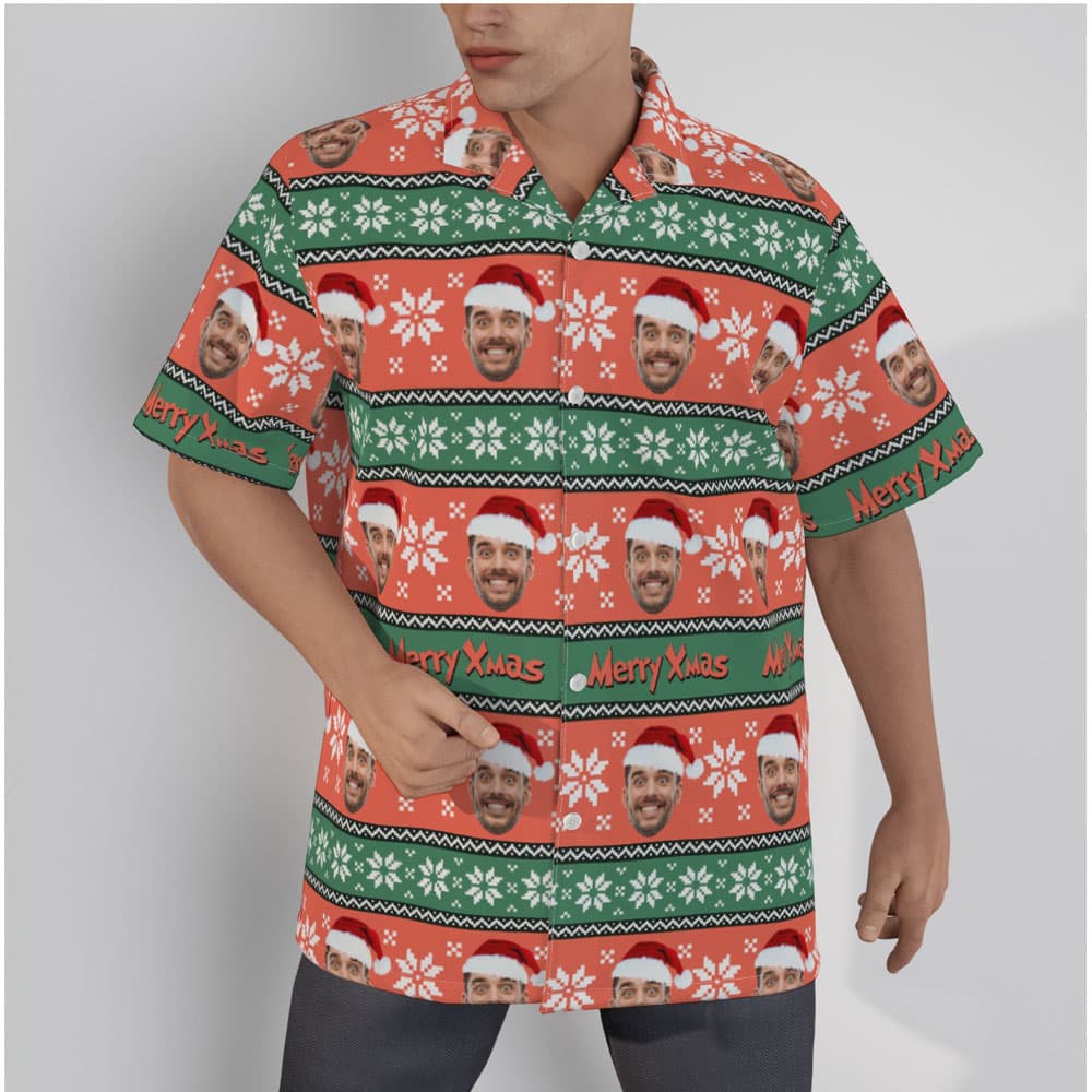 Merry Xmas Custom Face Ugly Christmas Hawaiian Shirt