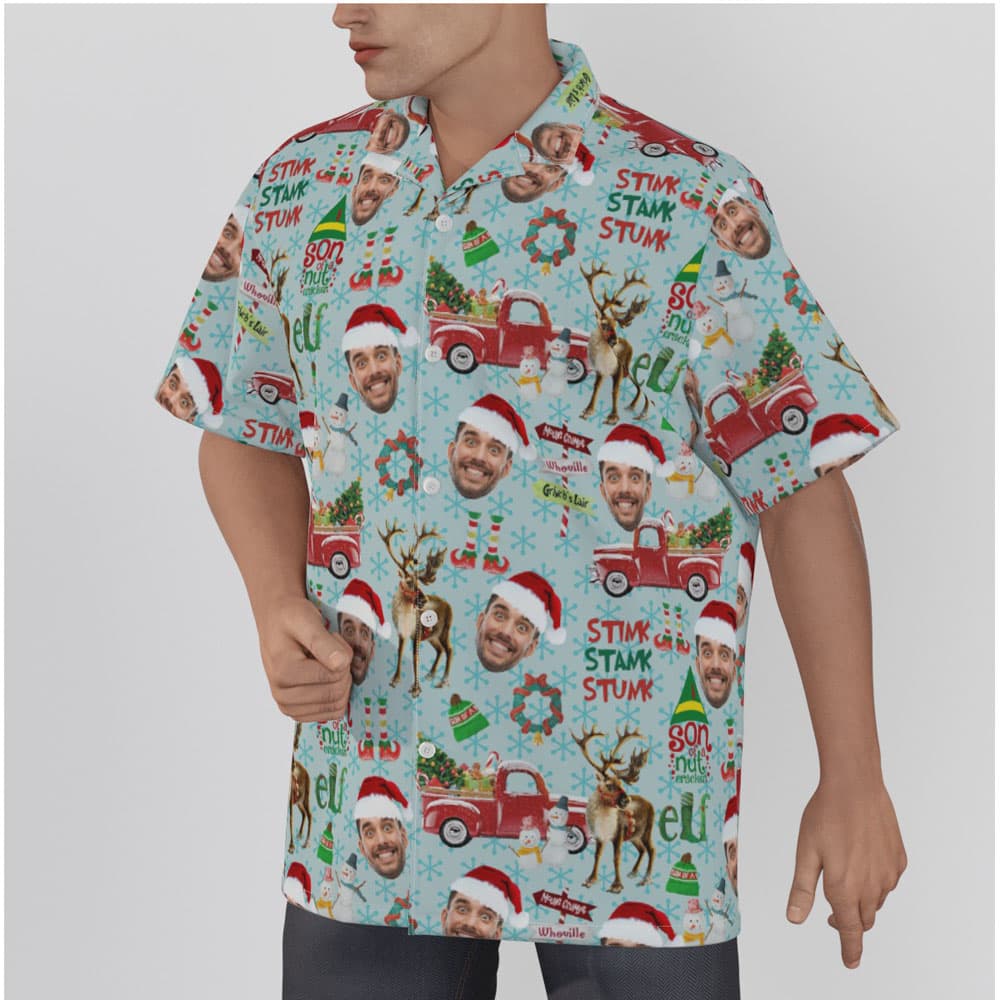 Stink Stank Stunk Custom Face Christmas Blue Hawaiian Shirt