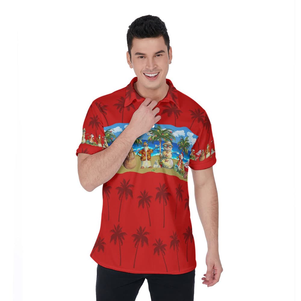Summer Christmas Snowman Aloha Polo Golf Shirt